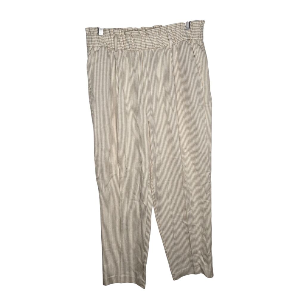 NWT Ann Taylor Women Linen Casual Pants Coastal Beach Neutrals Cream Large